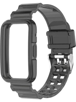 Alstrap Huawei Watch Fit - Fit 2 - Fit 2 Active Uyumlu Kasa Koruyuculu Silikon Kordon - Siyah