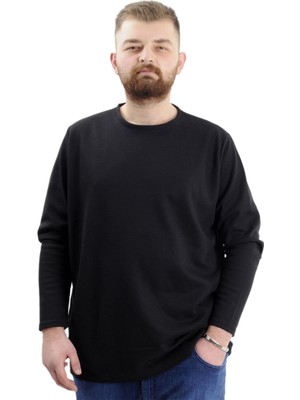 ModeXL  Büyük Beden Erkek Sweatshirt Bisiklet Yaka Uzun Kol Waffle 23460 Siyah