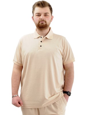ModeXL  Büyük Beden Erkek Tişört Polo Yaka Jakar U24337 Bej