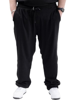 ModeXL Büyük Beden Erkek Jogger Platin Jakar %91 Poly %9 Elastan Siyah Yaz Sezonu Rahat Pantolon