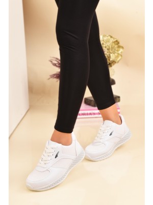 Kalın Taban Fileli Siyah Beyaz Spor Ayakkabı