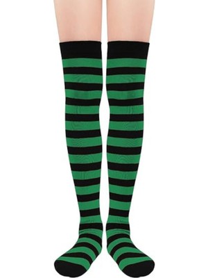 Happy Socks Ithal Özel Seri Women's Extra Long Green Striped Diz Üstü Çorap