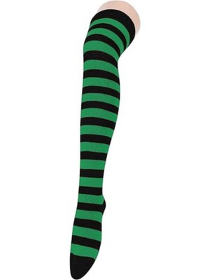 Happy Socks Ithal Özel Seri Women's Extra Long Green Striped Diz Üstü Çorap