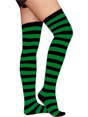 Happy Socks Ithal Özel Seri Women's Extra Long Green Striped Diz Üstü Çorap