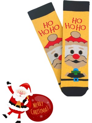 Bonapart Özel Koleksiyon Unisex Yılbaşı Noel Merry Christmas Happy Yellow Hoho Soket Çorap