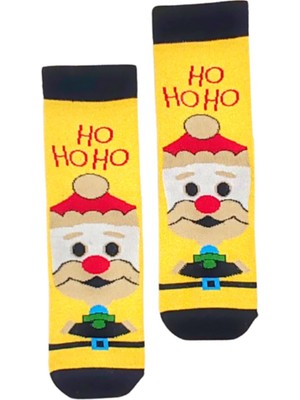 Bonapart Özel Koleksiyon Unisex Yılbaşı Noel Merry Christmas Happy Yellow Hoho Soket Çorap