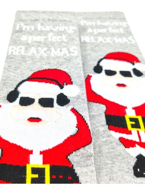 Bonapart Özel Koleksiyon Unisex Yılbaşı Noel Merry Christmas Happy Relax Mas Grey Soket Çorap