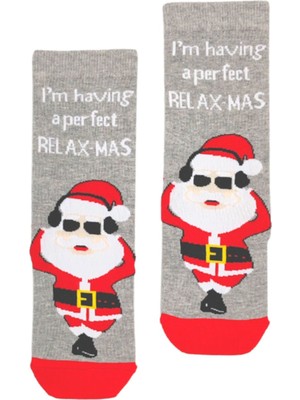 Bonapart Özel Koleksiyon Unisex Yılbaşı Noel Merry Christmas Happy Relax Mas Grey Soket Çorap