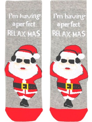 Bonapart Özel Koleksiyon Unisex Yılbaşı Noel Merry Christmas Happy Relax Mas Grey Soket Çorap