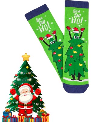 Bonapart Özel Koleksiyon Unisex Yılbaşı Noel Merry Christmas Happy Green Tree Soket Çorap