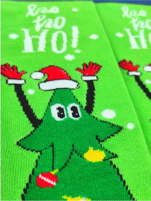 Bonapart Özel Koleksiyon Unisex Yılbaşı Noel Merry Christmas Happy Green Tree Soket Çorap