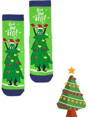 Bonapart Özel Koleksiyon Unisex Yılbaşı Noel Merry Christmas Happy Green Tree Soket Çorap