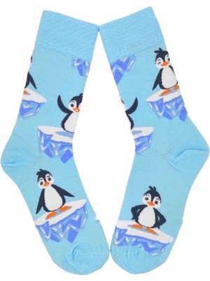 Happy Socks Ithal Özel Seri Unisex Happy Penguin Blue Ice Sock Renkli Soket Çorap