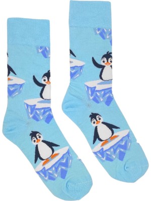 Happy Socks Ithal Özel Seri Unisex Happy Penguin Blue Ice Sock Renkli Soket Çorap