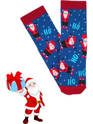 Bonapart Özel Koleksiyon Unisex Yılbaşı Noel Merry Christmas Happy Dark Blue Hoho Soket Çorap