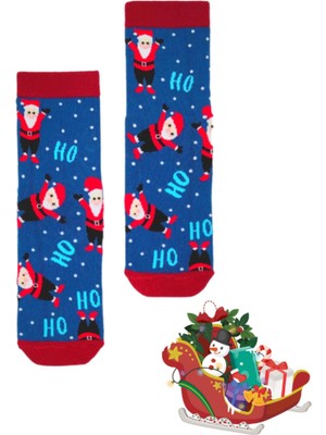 Bonapart Özel Koleksiyon Unisex Yılbaşı Noel Merry Christmas Happy Dark Blue Hoho Soket Çorap