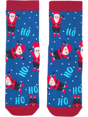 Bonapart Özel Koleksiyon Unisex Yılbaşı Noel Merry Christmas Happy Dark Blue Hoho Soket Çorap