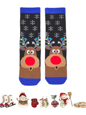 Bonapart Özel Koleksiyon Unisex Yılbaşı Noel Merry Christmas Snowy Deer Geyik Soket Çorap