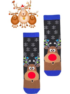 Bonapart Özel Koleksiyon Unisex Yılbaşı Noel Merry Christmas Snowy Deer Geyik Soket Çorap