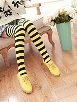 Happy Socks Ithal Özel Seri Women's Extra Long Yellow Striped Diz Üstü Çorap