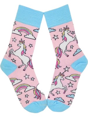 Happy Socks Ithal Özel Seri Unisex Happy Rainbow Unicorn Sock Renkli Soket Çorap