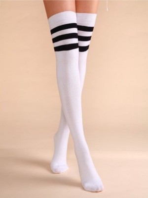 Happy Socks Ithal Özel Seri Women's Extra Long Beyaz Striped Diz Üstü Çorap