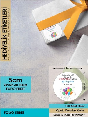 Letbil Reklam Balonlu Koncept, Hediyelik Etiket 5 cm - 100 Adet Folyo Sticker