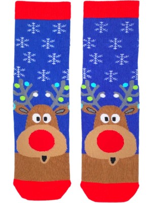 Bonapart Özel Koleksiyon Unisex Yılbaşı Noel Merry Christmas Happy Blue Deer Soket Çorap