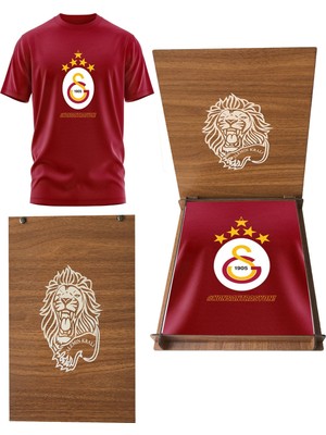 Galatasaray Lisanslı 5 Yıldız Geliyor T-Shirt Aslan Ahşap Kutulu