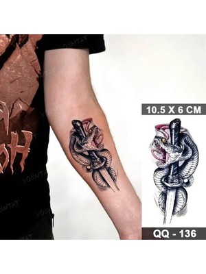 Tattoo Gerçekci Renkli Geçici Kılıç ve Yılan Dövme Tattoo
