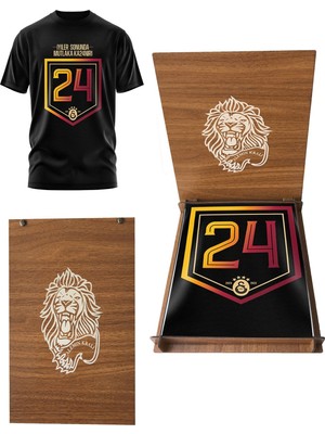 Galatasaray Lisanslı 24 Şampiyonluk T-Shirt  Aslan Ahşap Kutulu