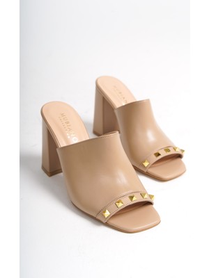 Mubiano Collection Mubiano Hakiki Deri Collection Kadın Topuklu Terlik Nude -MCBRG5692-N