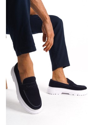 Mubiano Hakiki Deri MBKRY109-LCV Erkek Kuşak Detay Lacivert Loafer