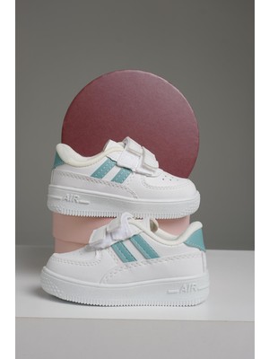 Oksit Ezra Air Unisex Bebek Çocuk Sneaker Kalın Taban Bantlı Petrol Yeşili Renkli Düz Taban