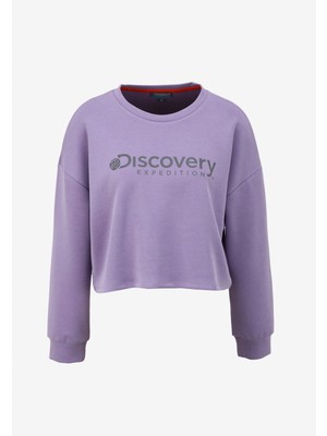 Discovery Expedition Lila Kadın Bisiklet Yaka Oversize Baskılı Sweatshirt D4SL-SWT3030