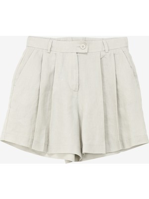 Sisley Bej Kadın Yüksek Belli Geniş Fit Keten Şort 4AGHL9013