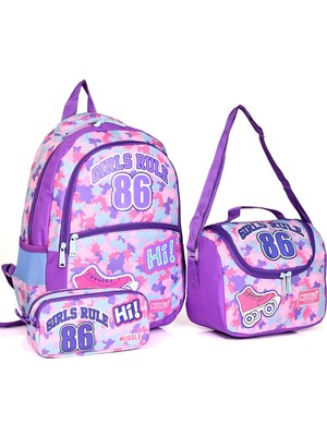Muggle MU 6788 Girls Rule Okul Sırt Çantası 3'lü Set Kızlar İçin Renkli ve Eğlenceli Tasarım