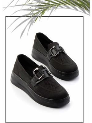 Bambi Siyah Triko   Kadın Loafer Ayakkabı K01320302482