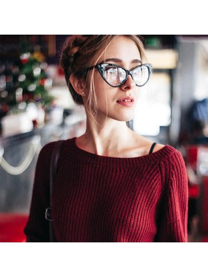 Jwl Cat Eye Mavi Işın Korumalı Pc Gözlüğü Kalın Çerçeve Tarz Stil Retro Vintage