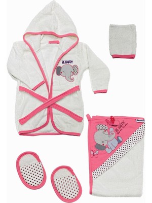 Miniworld Bebek Bornoz Takımı Kız Organik Özel Dikişli - Sevimli Fil
