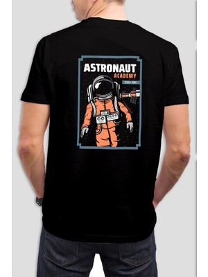 T-35 Astronot Akademi Baskılı Siyah Unisex T-Shirt C479