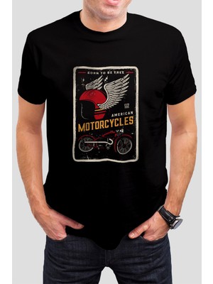 T-35 Kanatlı Kask Baskılı Siyah Unisex T-Shirt C495