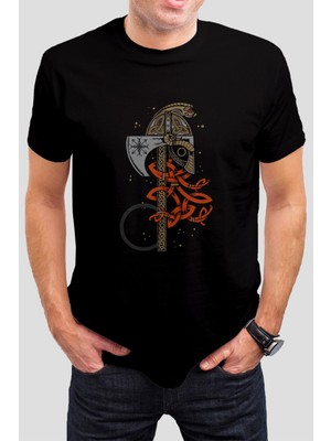 T-35 Viking Balta Baskılı Siyah Unisex T-Shirt C488