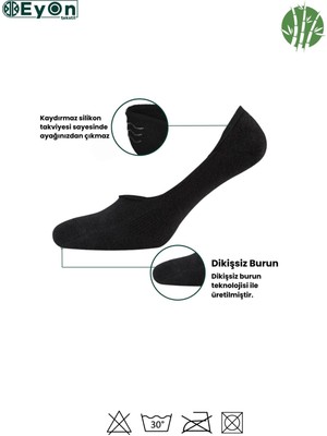 Eyon Socks Bambu Kadın Babet Çorap, Dikişsiz, Kaydırmaz Silikonlu Topuk 12'li Paket - 4 Siyah 4 Beyaz 4 Lacivert