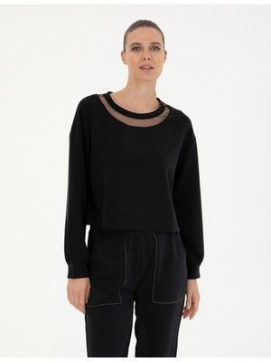 Pierre Cardin Kadın Siyah Crop Top Sweatshirt 50282634-VR046