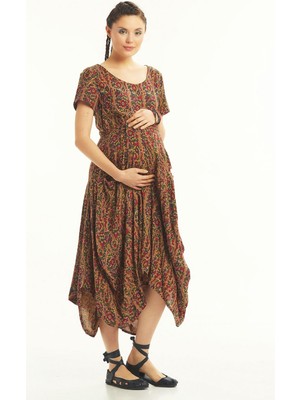 Los Banditos Otantik Havuz Yaka Yarım Kollu Hamile Uzun Elbise