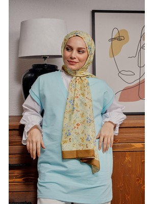 Afvente Çiçek Desen Hardal Soft Pamuk Şal