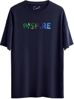 Çapıt %100 Pamuklu Inspire Baskılı Yeşil Oversize Tişört