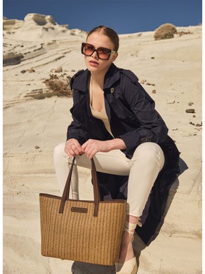 Nautica Kahve Kadın Fermuarlı Örgü Omuz Çantası CN4172T