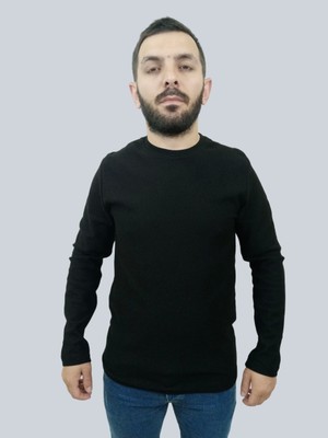 Daniel Milano Erkek Waffle Uzun Kol Siyah Sweatshirt